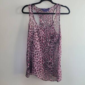 Vintage y2k miley cyrus pink leopard print sheer racerback tank flowy